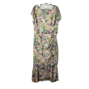 Cato Plus Size 18/20W Floral Midi Dress Cottagecore Boho Ruffle Ruched Garden